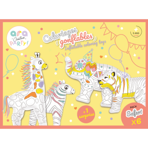 Party Pack Safari – 6 Coloriages Gonflables ( tigres, éléphants, zèbre et girafe)