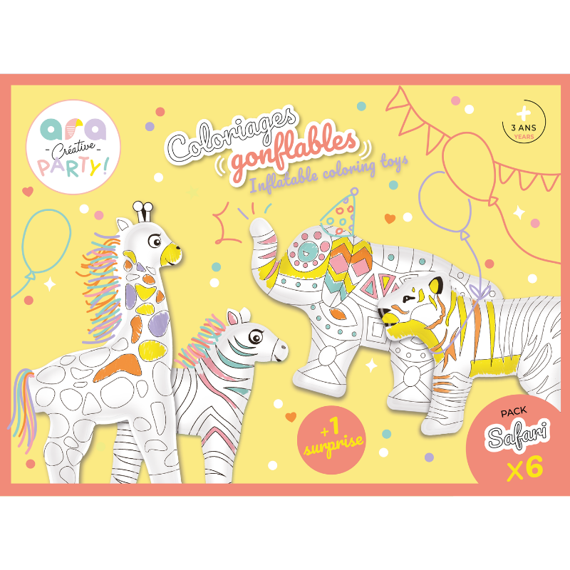 Party Pack Safari - 6 Coloriages Gonflables ( tigres, éléphants, zèbre et girafe)
